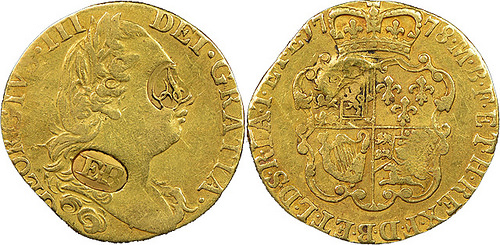 1778 Great Britain Guinea hallmarked by famous coiner Ephraim Brasher - See more at: http://www.numismaticnews.net/article/ngc-slabs-regulated-gold#sthash.xfWAZRgw.dpuf