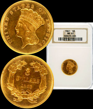 1861 Three Dollar Gold