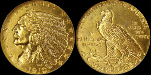 1910 Quater Eagle - Information about 1910 Indian Head $2.5