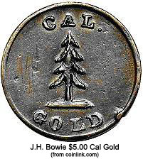 JH Bowie $5.00 California Gold