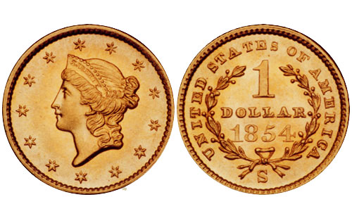 1854-S Gold Dollar