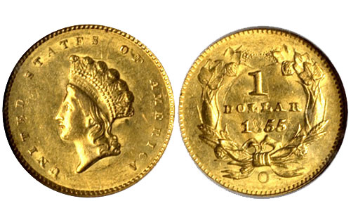1855-O Gold Dollar