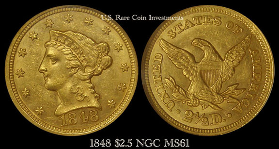 1848 $2.5 No Cal. NGC MS61