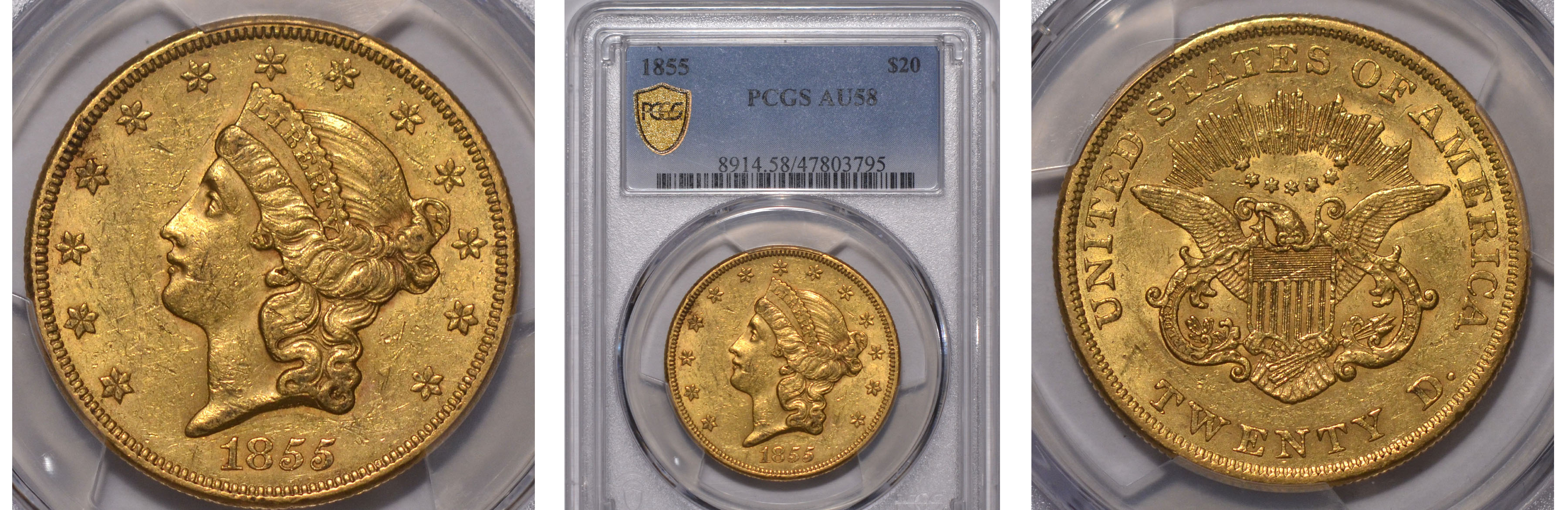 1855 Gold Double Eagle PCGS AU58