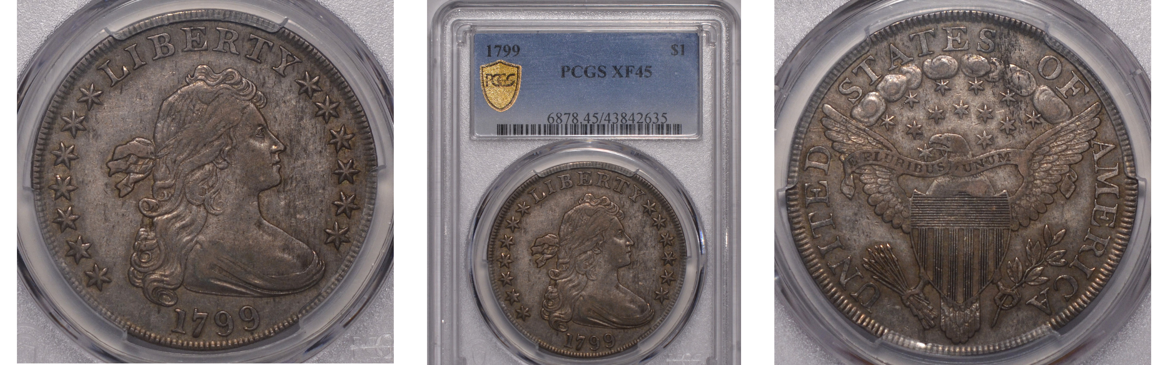 1799 Draped Bust Early Dollar 7x6 Stars PCGS XF45