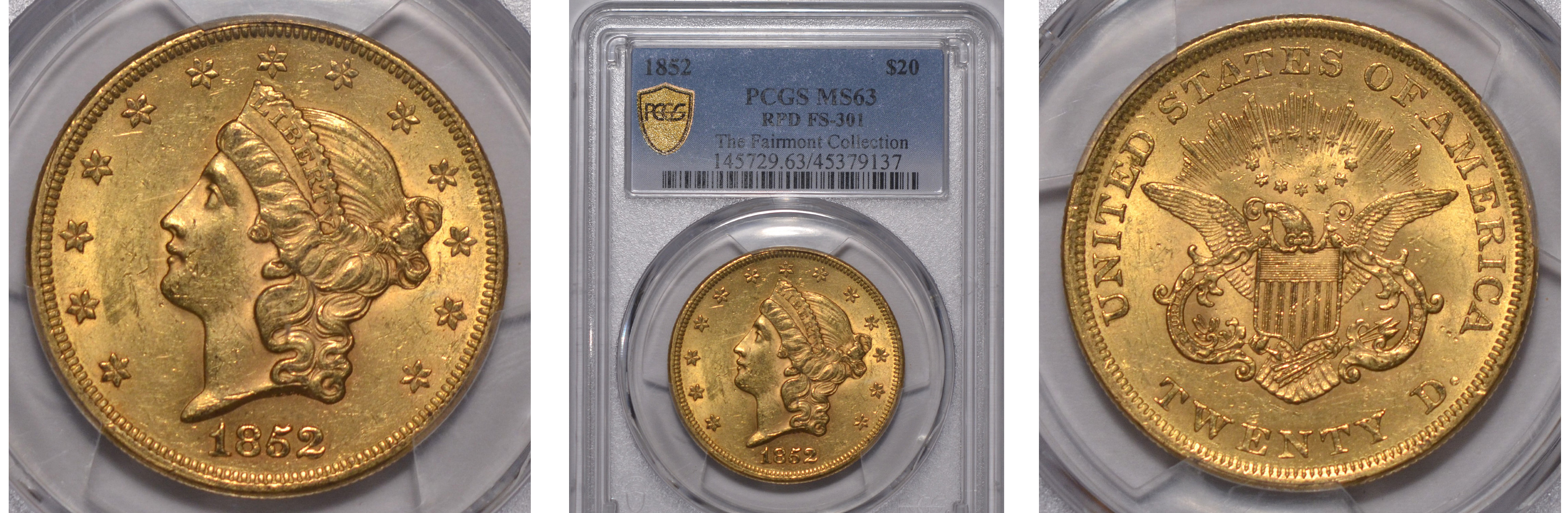 1852/1852 Liberty Head Double Eagle PCGS MS63