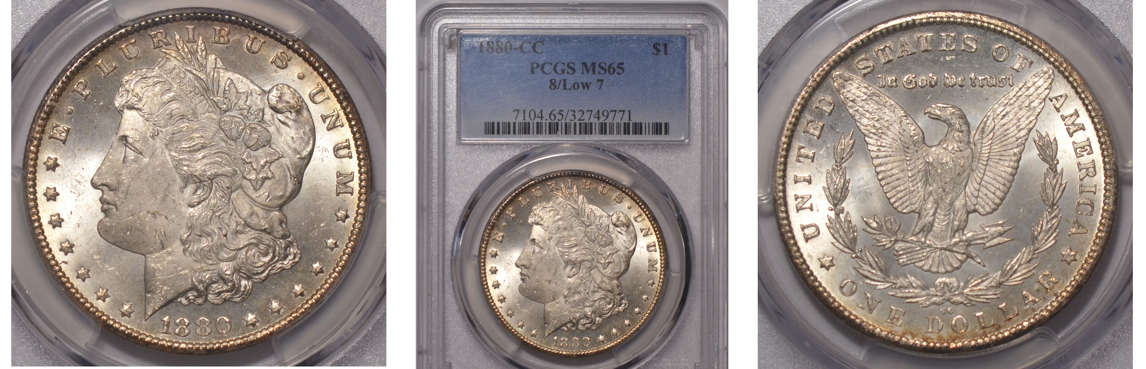 1880-CC Morgan Silver Dollar 8/Low 7 PCGS MS65