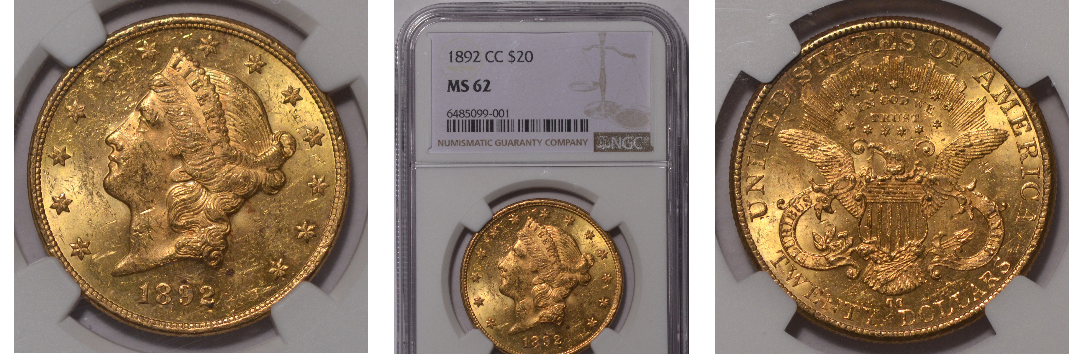 1892-CC Liberty Head Double Eagle NGC MS62