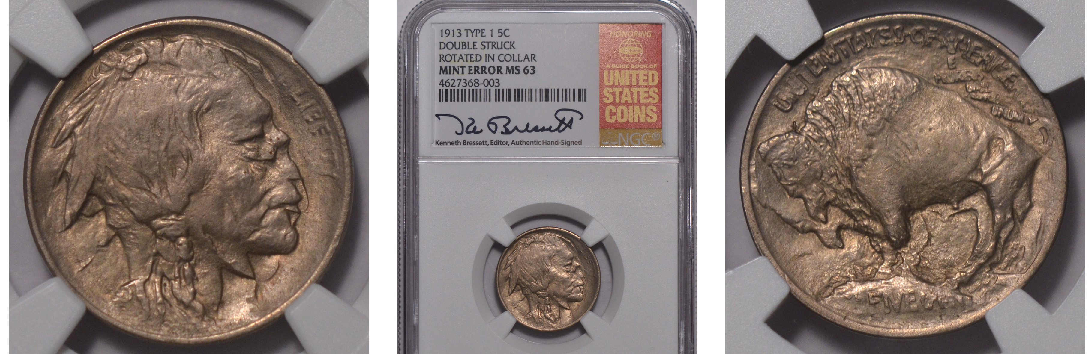 Mint Errors - 1913 Type 1 Nickel NGC MS63